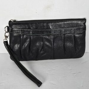Tusk Black Leather Clutch/Wallet Zip Opening Removable Strap Attached Mirror
